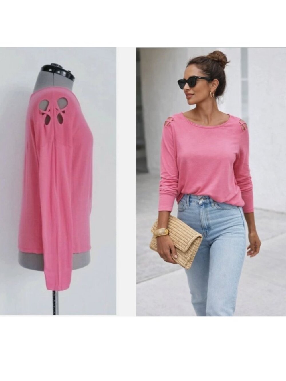 MINNIE ROSE "AIRY & LIGHT LUXE COTTON KNIT" COLD SHOULDER SWEATER TOP $136 L